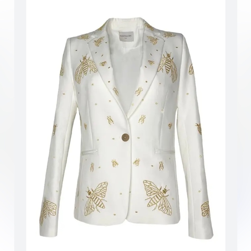 Valentina Shah Gaia Blazer Ivory Gold Bee Embroidered Italy$895 Sold Out! NEW